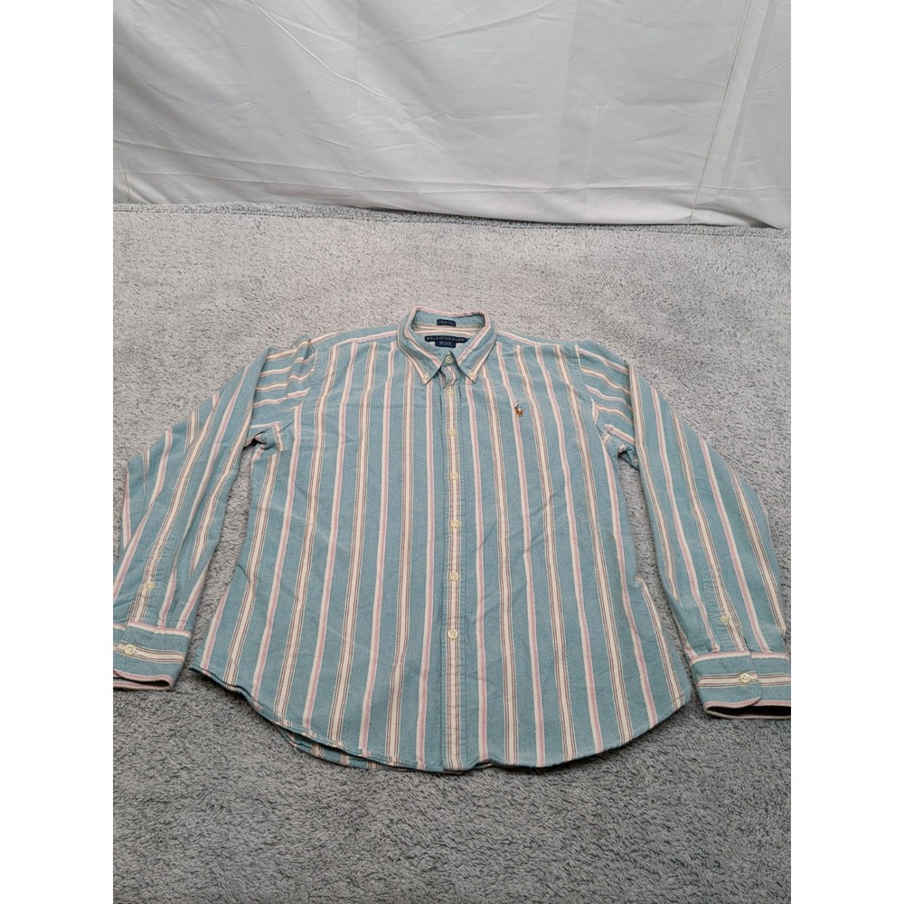 Ralph Lauren Boys Size 14 Slim Shirt Striped Pastel‎ Colorway Preppy Flesh Pony